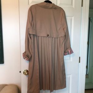 Soft Surroundings Midi Trench Coat L pleated back striped lining